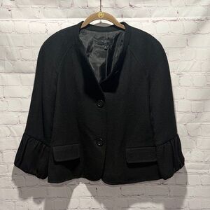 Talbots Women's Black Wool Blend Ruffle Sleeve Blazer Size Womans Size 14 Petite